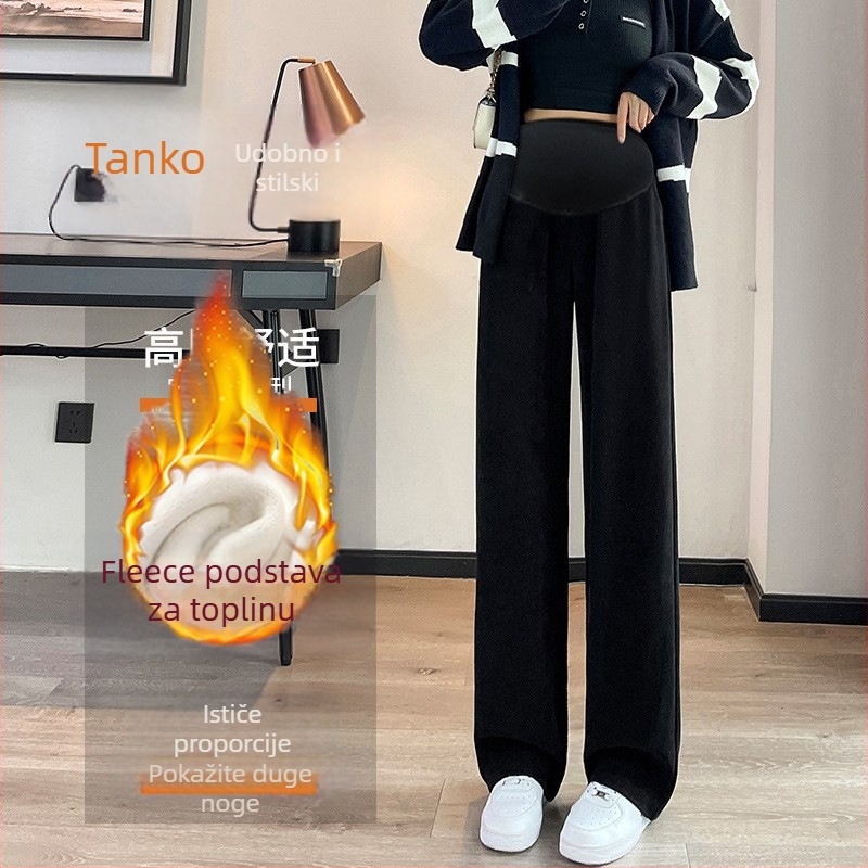 Trudničke hlače s flisom za zimu i jesen — široki kroj, visoki struk; glavni materijal 50–70%, drugi <30% Spandex.