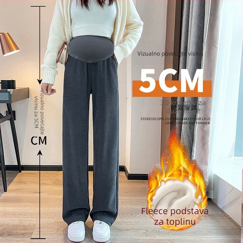 Trudničke hlače s flisom za zimu i jesen — široki kroj, visoki struk; glavni materijal 50–70%, drugi <30% Spandex.