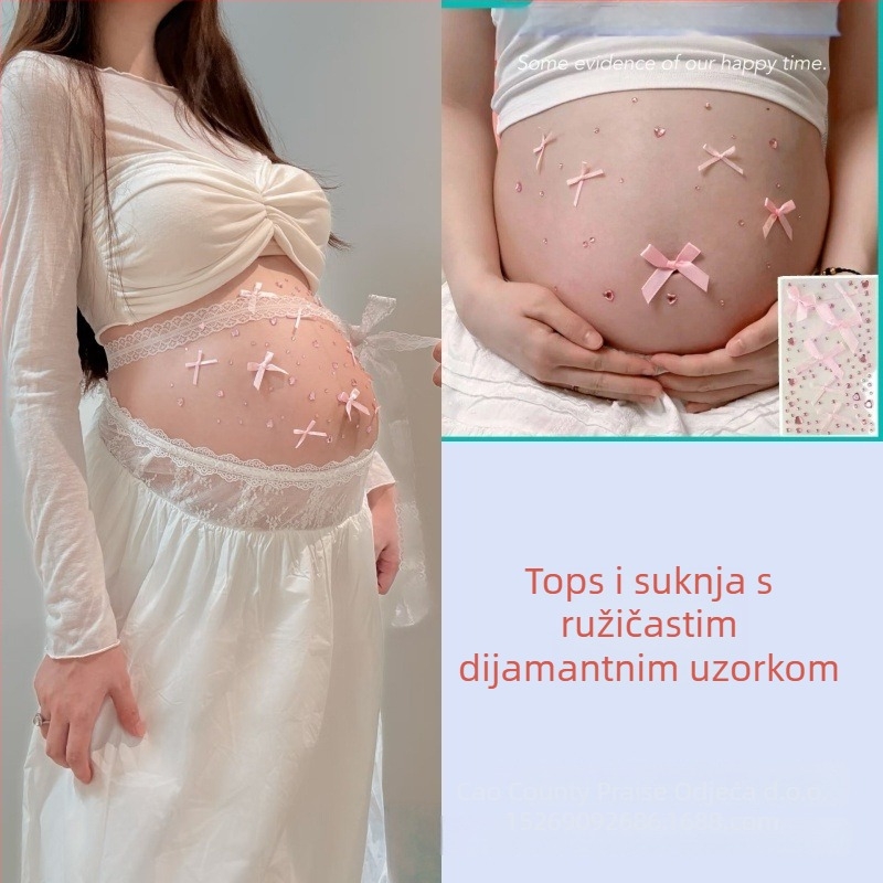 Set odjeće za trudnoću za fotosession – dugi rukavi, poliester 70-80%, midi suknja, kostim s suknjom