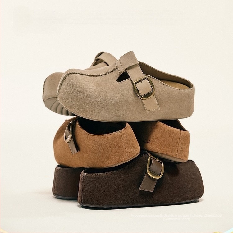 Sandale s debelim potplatom u Birkenstock stilu, Slip-On, zaobljeni nos, gornji dio: super vlakno, đon: guma, bez uloška