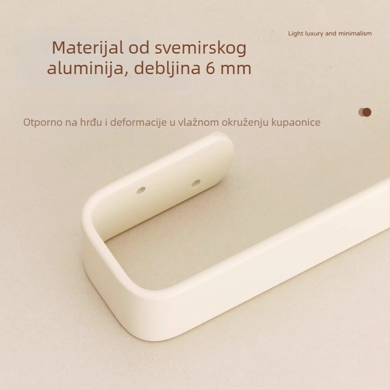 Držač za ručnike u kupaonici od aluminija visoke razine, anodiziran, moderni minimalistički stil, jednostruka konstrukcija, nosivost 5 kg