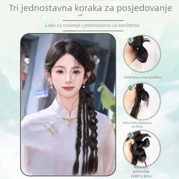 Perika s pletenom repom, kineskog stila, vlakna otporna na toplinu, mehanizam za pričvršćivanje, nije za bojanje ili kovrčanje
