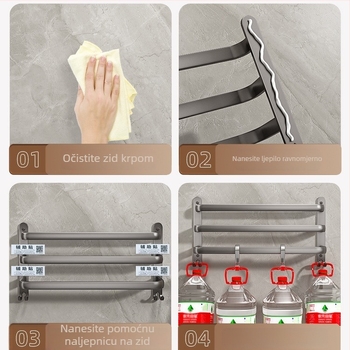 Zidni držač ručnika s jednim štapom, bez bušenja, Space aluminij, završna obrada: sprej-plastik, Bao Mu