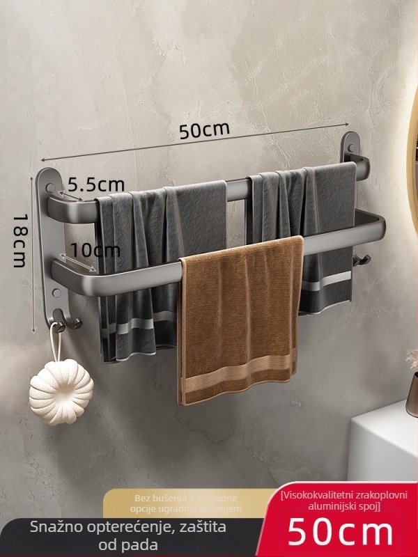 Zidni držač ručnika s jednim štapom, bez bušenja, Space aluminij, završna obrada: sprej-plastik, Bao Mu
