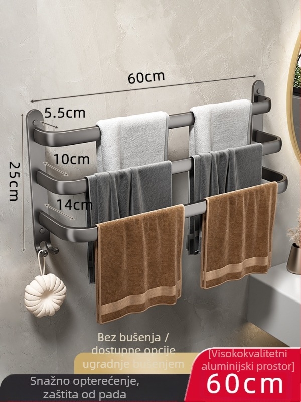 Zidni držač ručnika s jednim štapom, bez bušenja, Space aluminij, završna obrada: sprej-plastik, Bao Mu