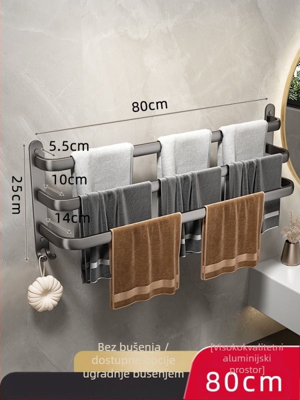 Zidni držač ručnika s jednim štapom, bez bušenja, Space aluminij, završna obrada: sprej-plastik, Bao Mu
