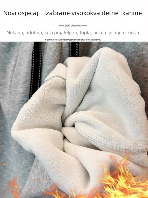 Trudničke hlače s flis podstavom, široke nogavice, visok pas i šnira u struku (gusta vuneno-poliesterna smjesa, 80–90% poliester)