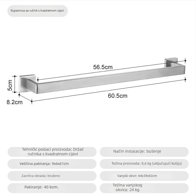 Kakashi 5-dijelni set kupaonskih komponenata od nehrđajućeg čelika s elektrostatnim premazom – moderan minimalistički stil