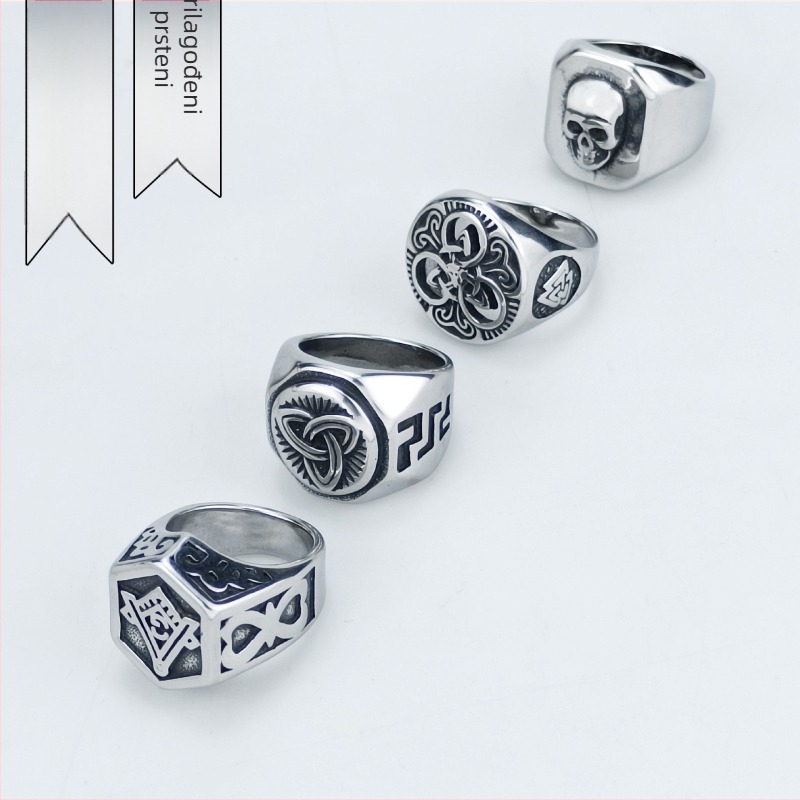 Muški prsten od nehrđajućeg čelika Viking Odin trokut runa, geometrijski dizajn, retro stil