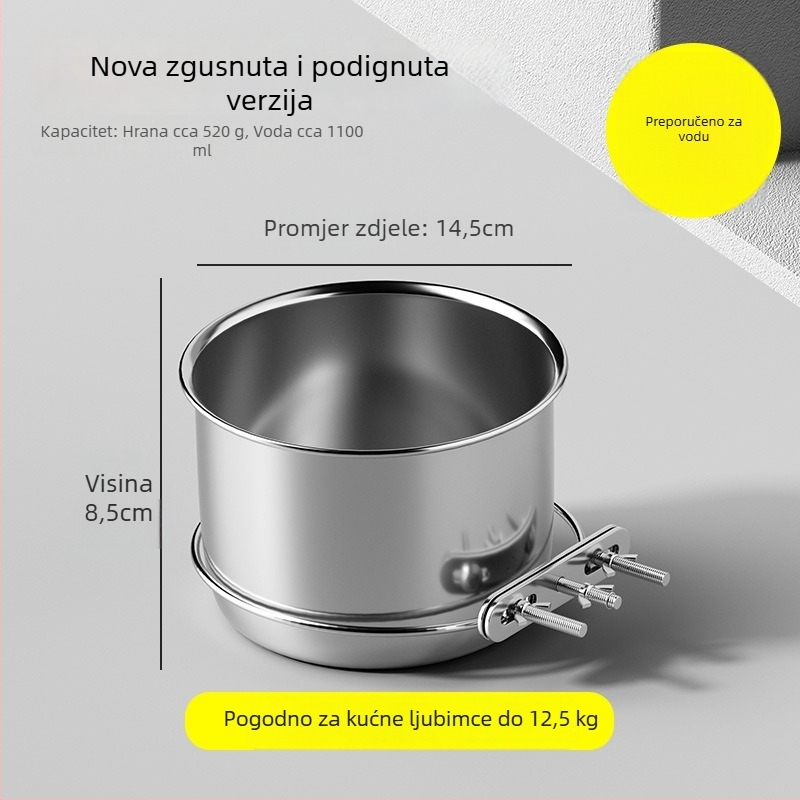 3143 Viseća posuda za hranjenje kućnim ljubimcima od nehrđajućeg čelika, sprječavanje prosipanja, za pse i mačke