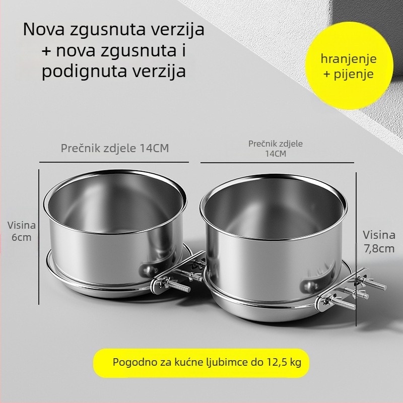 3143 Viseća posuda za hranjenje kućnim ljubimcima od nehrđajućeg čelika, sprječavanje prosipanja, za pse i mačke