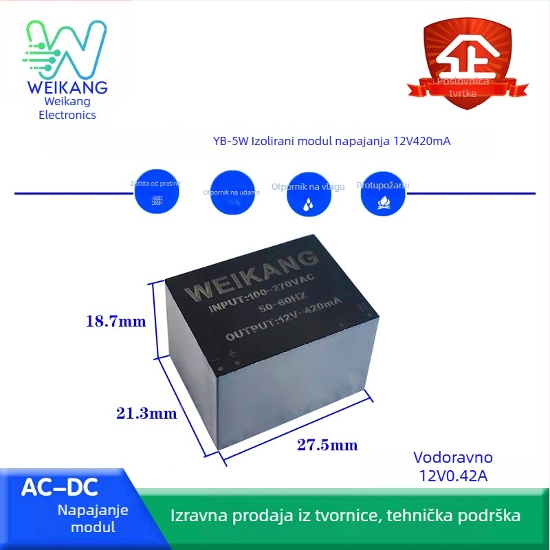 Napajni modul, 24W, 12V2A i 24V1A izlazi, nulti šum, izolacijski oklop s ljepilom, AC-DC, široki ulaz