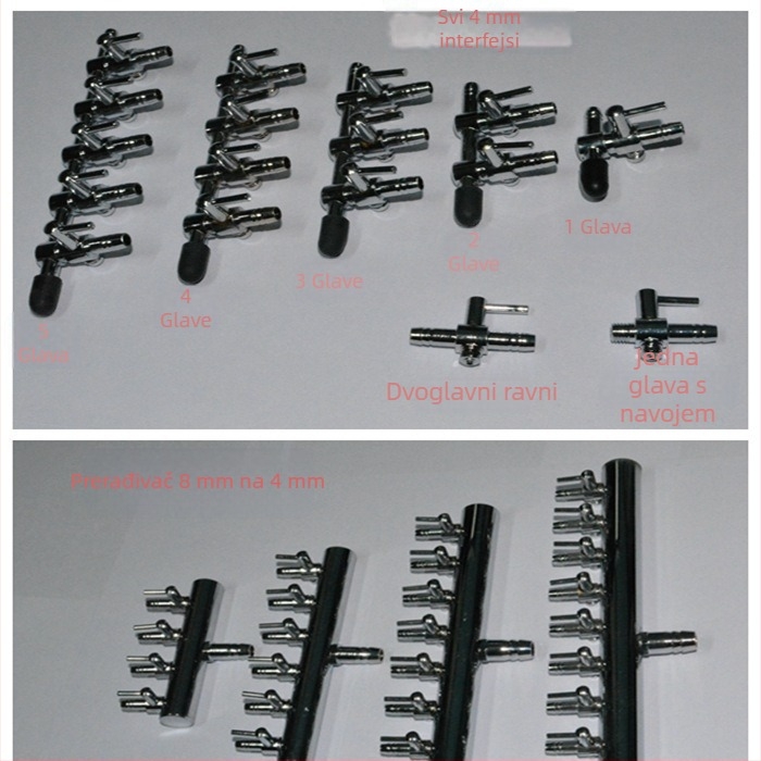 Nehrđajući čelični podijeljivač kisikovog cijevi za akvarij uz ventil za zrak i regulator pumpe