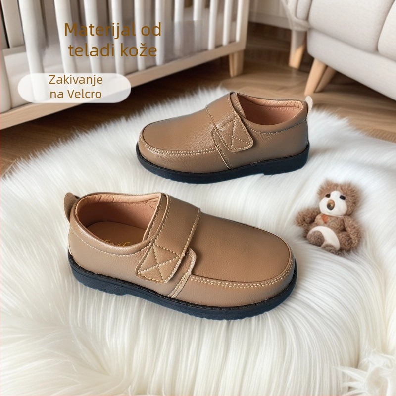 Dječje kožne cipele s Velcro zatvaračem za školu i ples, ručno izrađene; gornji dio: split leather; ulošak: prirodna koža; potplat: teleće tetive; zatvarač: Velcro