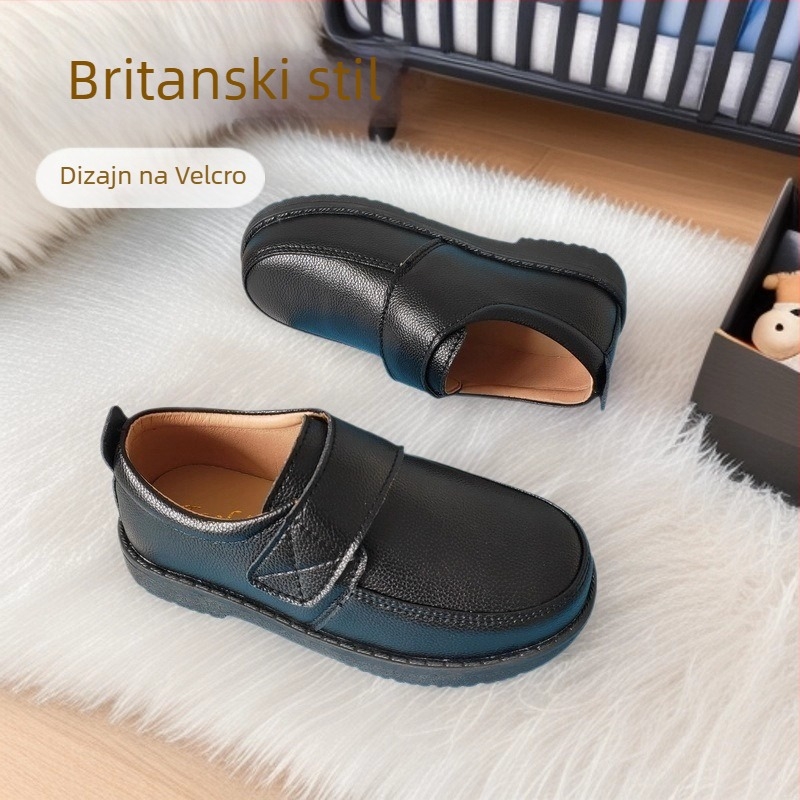 Dječje kožne cipele s Velcro zatvaračem za školu i ples, ručno izrađene; gornji dio: split leather; ulošak: prirodna koža; potplat: teleće tetive; zatvarač: Velcro
