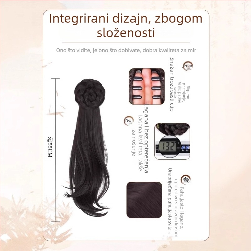 Ponytail wig s jedinstvenim klipom, drevno-kineski stil Hanfu/Cheongsam, Model 1177, kosa od vysokotemperaturnog žičanog dlaka, mehanizam pričvršćivanja