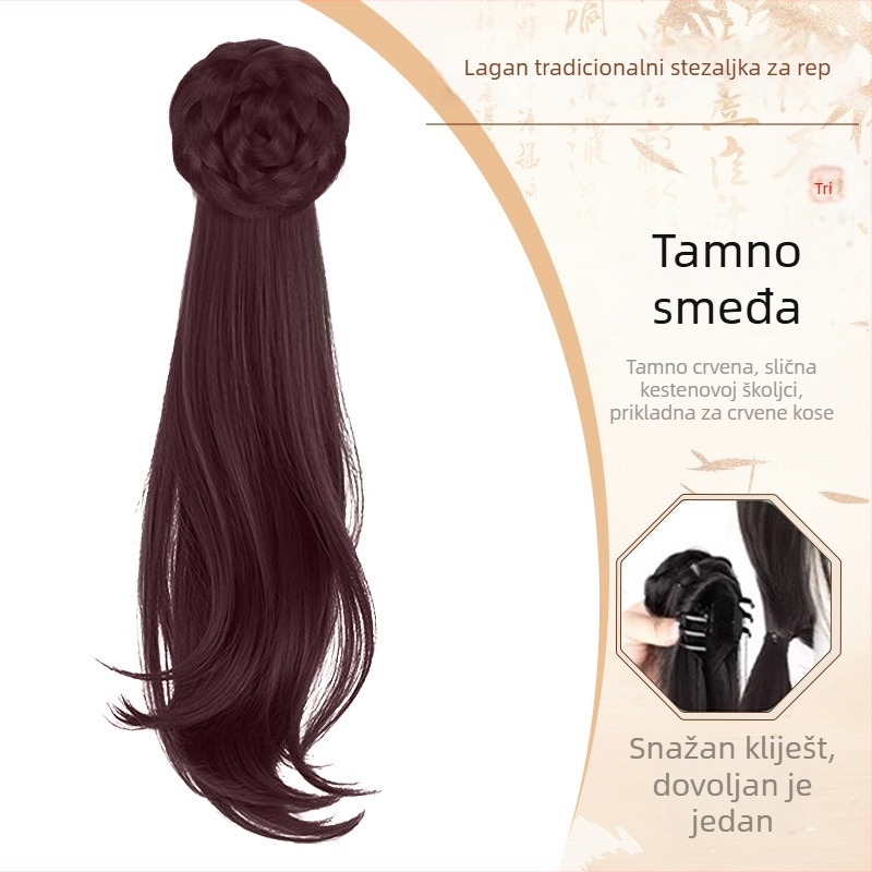 Ponytail wig s jedinstvenim klipom, drevno-kineski stil Hanfu/Cheongsam, Model 1177, kosa od vysokotemperaturnog žičanog dlaka, mehanizam pričvršćivanja