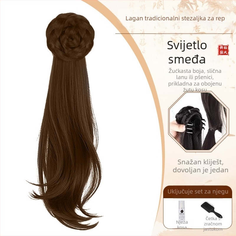 Ponytail wig s jedinstvenim klipom, drevno-kineski stil Hanfu/Cheongsam, Model 1177, kosa od vysokotemperaturnog žičanog dlaka, mehanizam pričvršćivanja
