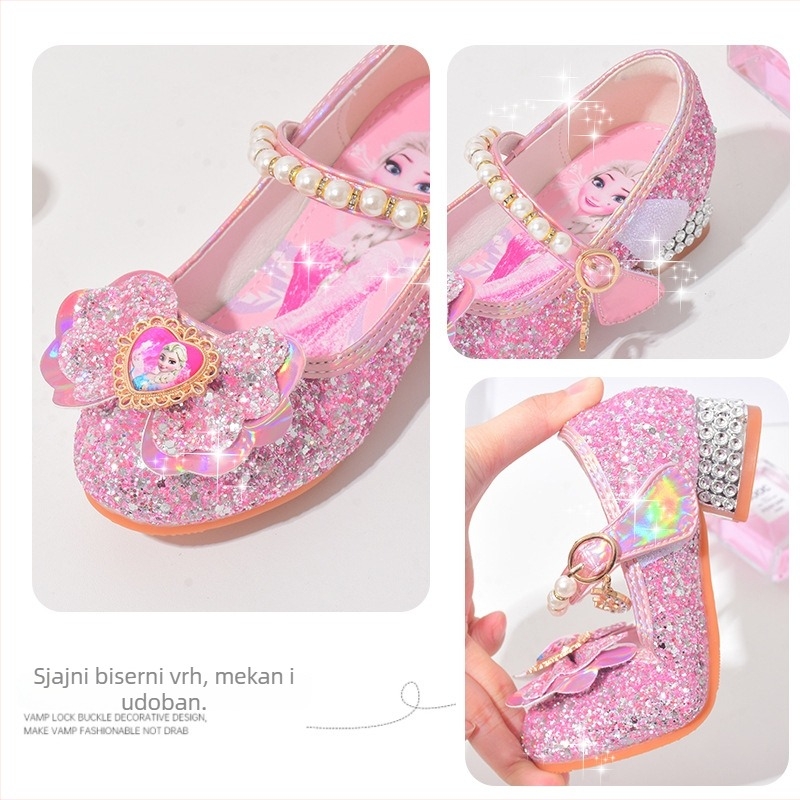 Funny Girl Dječje cipele Princeza Elsa, kristalne cipele s motivom leda i snijega, za proljeće i jesen, niski vrh, Velcro kopča, gornji microfiber, PU potplat i uložak, stil princeze