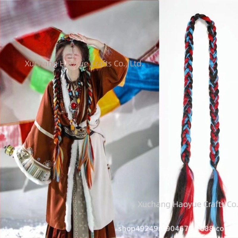 Perika s repom i pletenicama, ručno pletena, od vlakana otpornih na visoku temperaturu