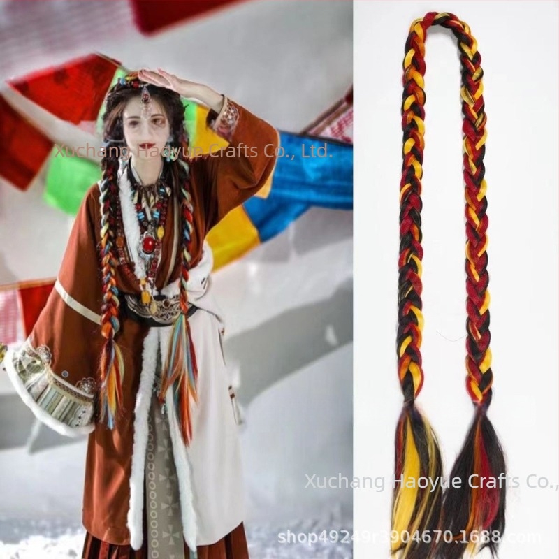 Perika s repom i pletenicama, ručno pletena, od vlakana otpornih na visoku temperaturu