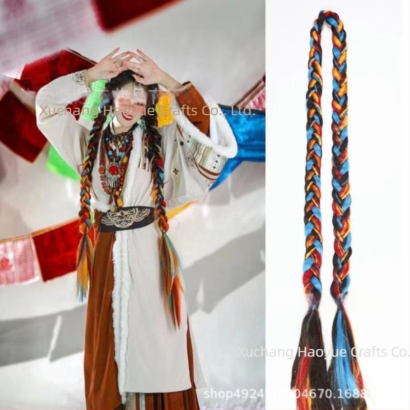 Perika s repom i pletenicama, ručno pletena, od vlakana otpornih na visoku temperaturu