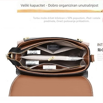 Torba za ramena od PU kože, gradski stil, horizontalno kvadratni oblik, zatvaranje na zip, poliester podstava