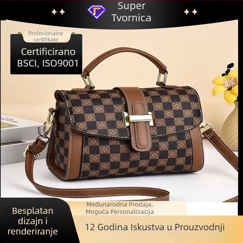 Torba za ramena od PU kože, gradski stil, horizontalno kvadratni oblik, zatvaranje na zip, poliester podstava