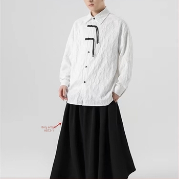 Muška košulja-jakna u kineskom stilu, apstraktan uzorak, Modal tkanina, stojeći ovratnik, 3/4 rukavi, A-linijski kroj