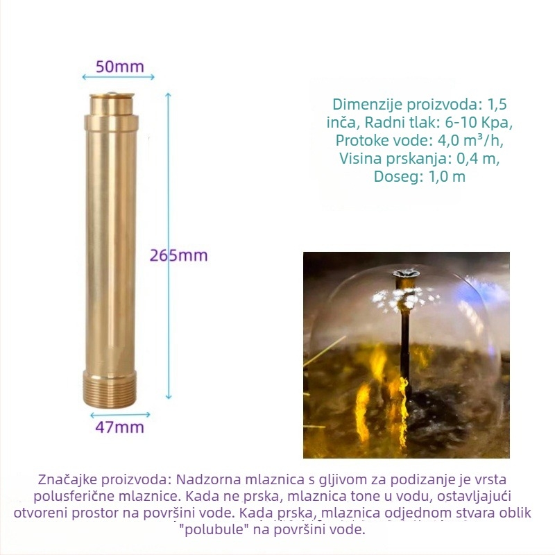 Promjenjiva glava raspršivača u obliku gljive, produžena, od čistog bakra, za pejzažne vodene elemente i ribnjake