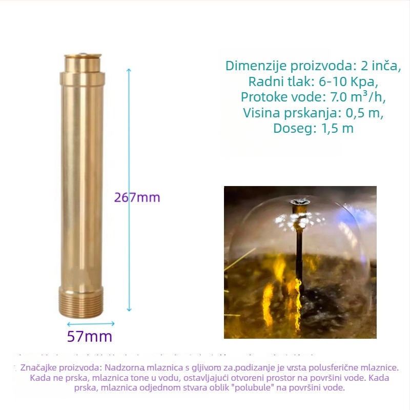 Promjenjiva glava raspršivača u obliku gljive, produžena, od čistog bakra, za pejzažne vodene elemente i ribnjake