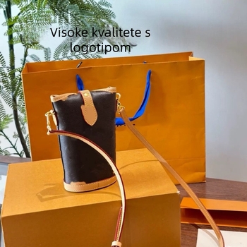 Bucket torba cilindričnog oblika od prave kože, gradski jednostavan stil, otvaranje šnira i kopčom, unutarnja džep za telefon i laminirani džep sa zatvaračem