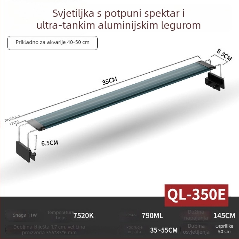 LED svjetlo za akvarij s biljkama — potpuno spektralno, vodootporno, aluminijska legura, 8W, FKSC