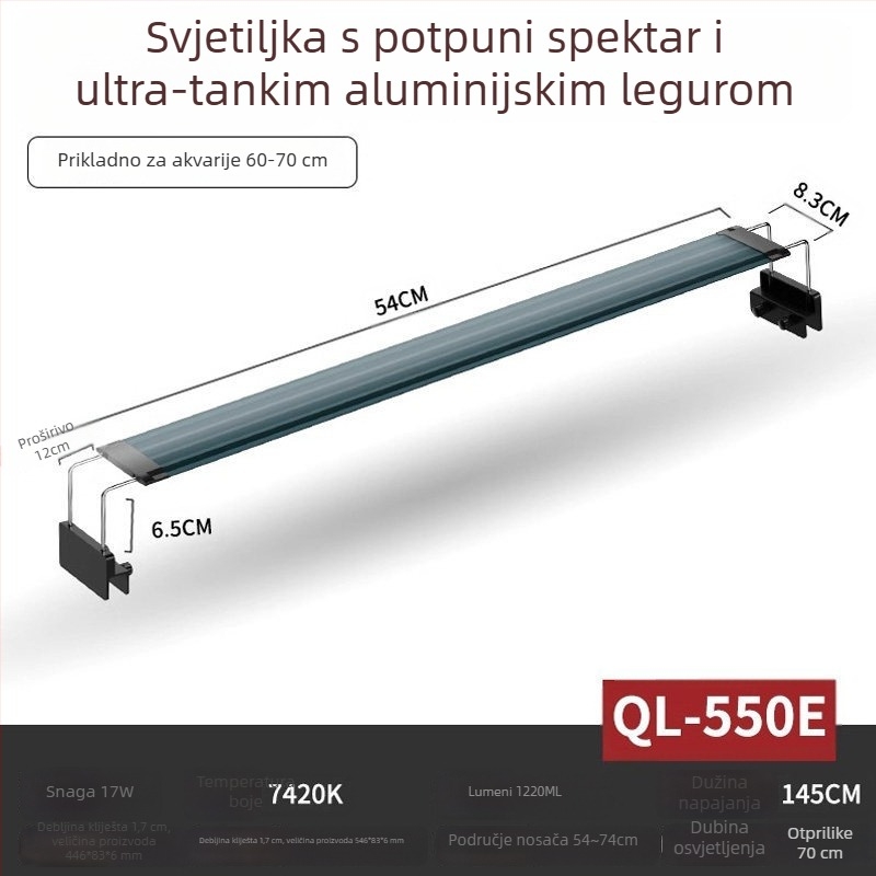 LED svjetlo za akvarij s biljkama — potpuno spektralno, vodootporno, aluminijska legura, 8W, FKSC