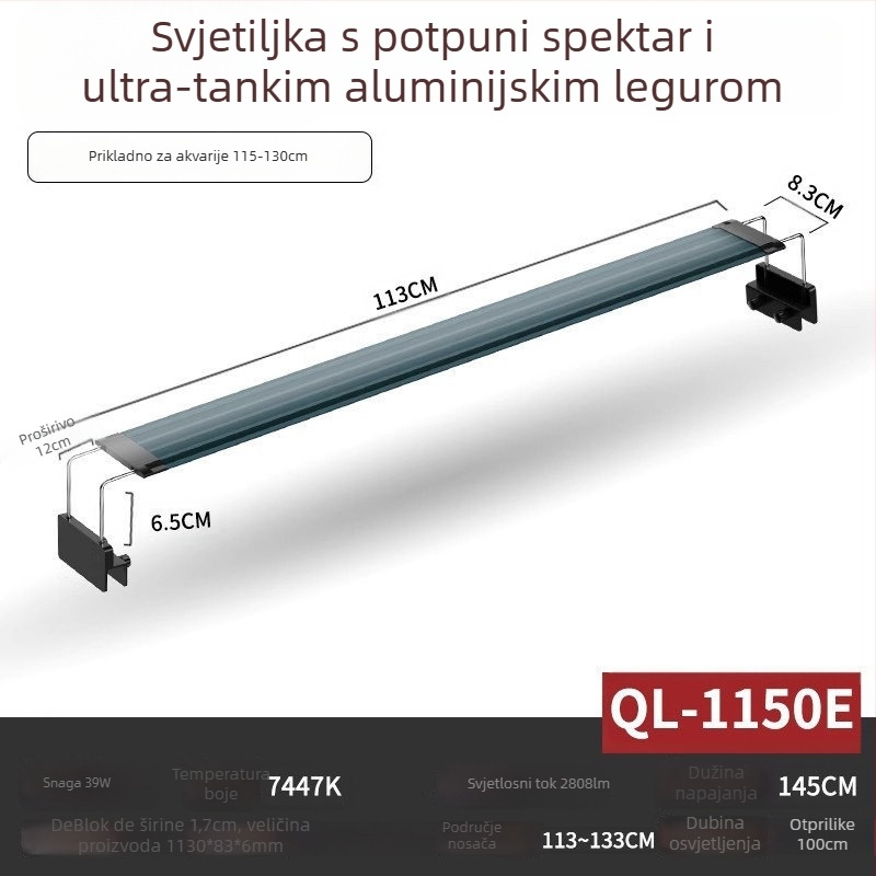 LED svjetlo za akvarij s biljkama — potpuno spektralno, vodootporno, aluminijska legura, 8W, FKSC