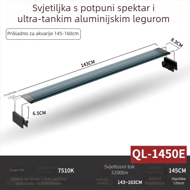 LED svjetlo za akvarij s biljkama — potpuno spektralno, vodootporno, aluminijska legura, 8W, FKSC