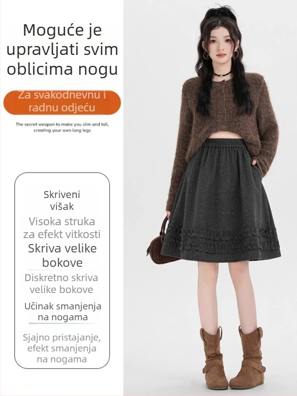 Suknja A-linije od vune, visokim strukom, blago rastezljiva, kratka, zima 2025