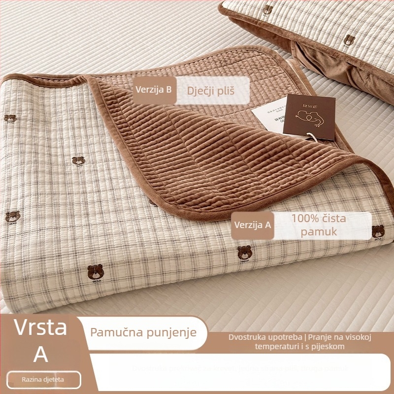 Dvostrano quiltano pokrivalo za krevetu, trodjelna set — jedna strana pamuk, druga velur; tkanina 40s, reaktivno bojanje, šivanje/quilting, pranje na visokim temperaturama