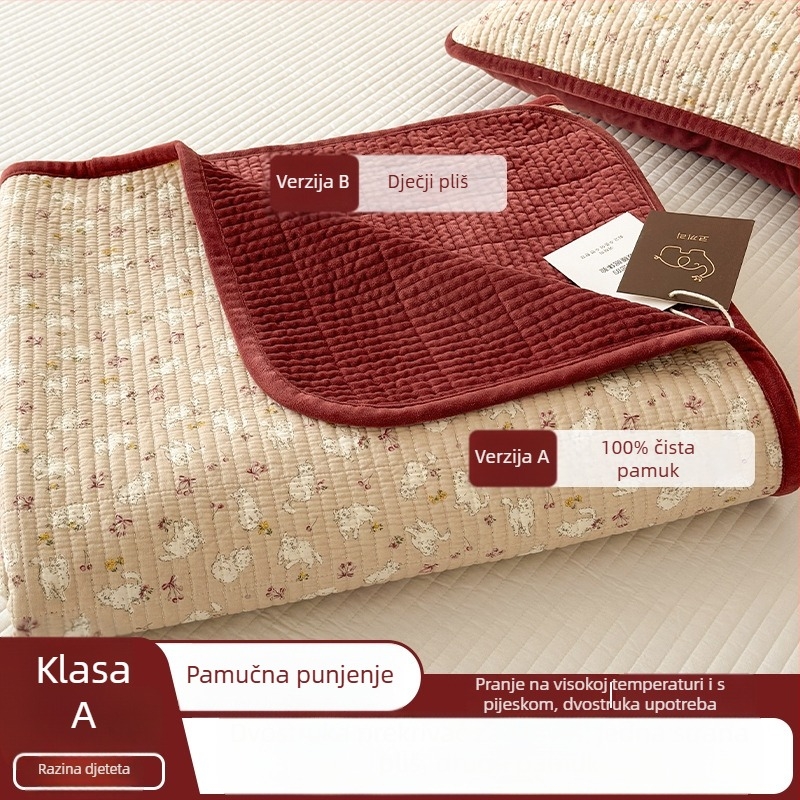 Dvostrano quiltano pokrivalo za krevetu, trodjelna set — jedna strana pamuk, druga velur; tkanina 40s, reaktivno bojanje, šivanje/quilting, pranje na visokim temperaturama