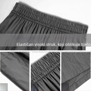 Ženska suknja-hlače, visokim pojasom, nepravilan kroj, srednje duljine, mješavina poliestera i najlona, ljeto 2025