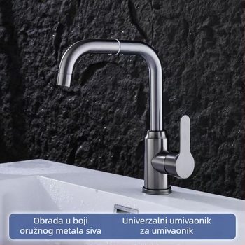 Slavina za umivaonik, 304 nehrđajući čelik, 360° okretanje, promjer ulaza 32 mm, montaža na ploču pulta