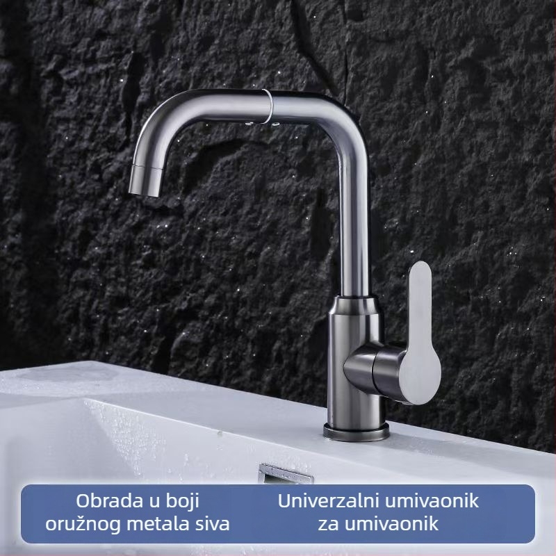 Slavina za umivaonik, 304 nehrđajući čelik, 360° okretanje, promjer ulaza 32 mm, montaža na ploču pulta