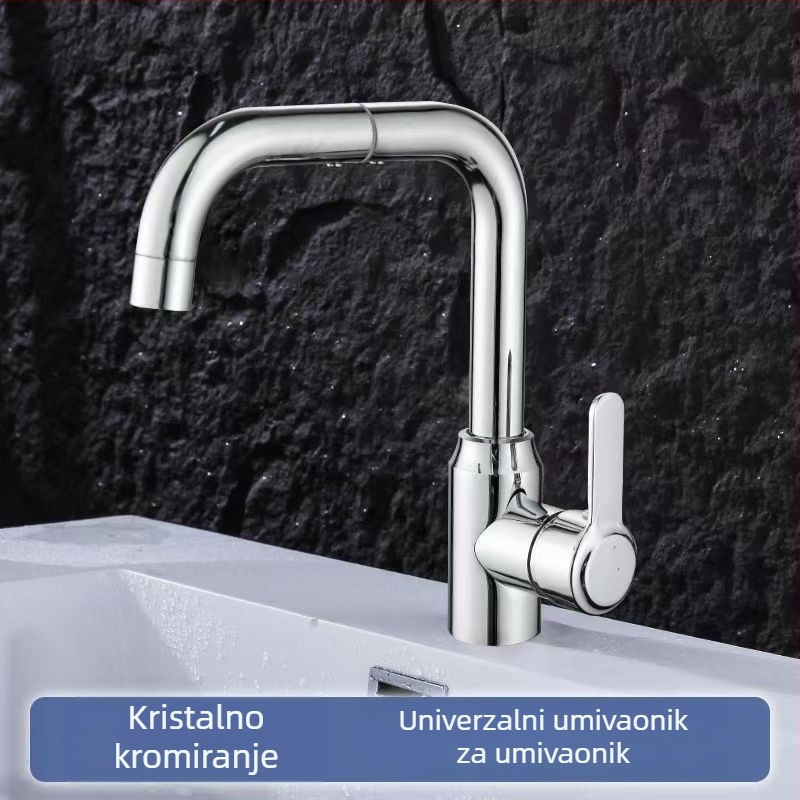 Slavina za umivaonik, 304 nehrđajući čelik, 360° okretanje, promjer ulaza 32 mm, montaža na ploču pulta