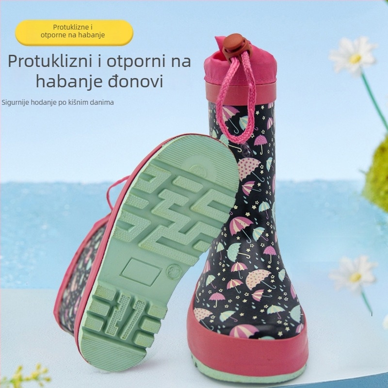 Dječje gumene čizme za kišu s karikaturnim motivom, prilagodljive, srednje dužine, unisex, vodootporne od gume