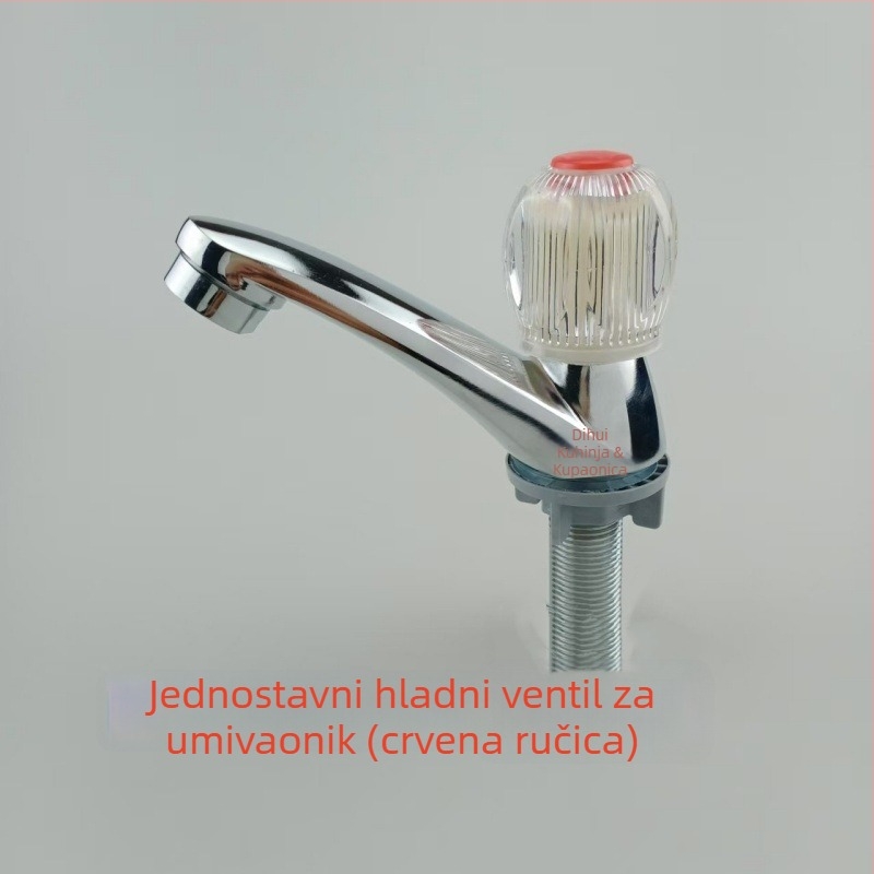Slavina za umivaonik, cinkova legura, jednostruka konstrukcija, elektroplakirani završni sloj, jezgra ventila od bakra