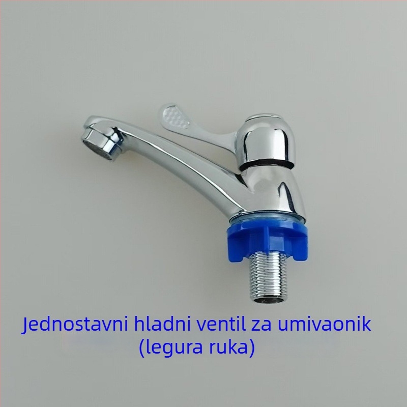 Slavina za umivaonik, cinkova legura, jednostruka konstrukcija, elektroplakirani završni sloj, jezgra ventila od bakra