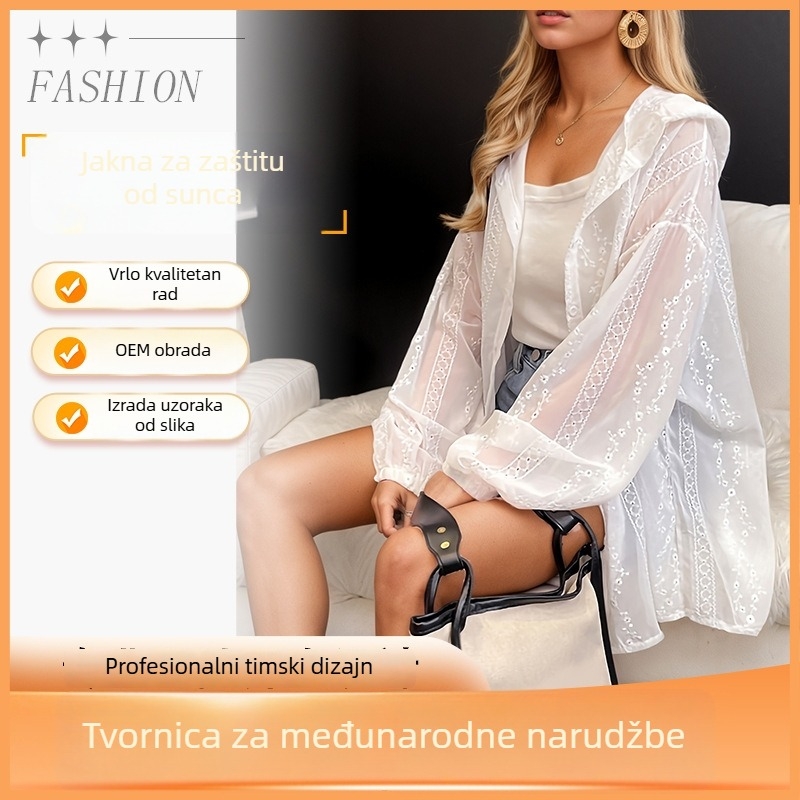 Ženski chiffon kardigan jakna za zaštitu od sunca, ležernog kroja, dugi rukavi, UPF30+, jednostruko kopčanje, mreasti uzorak