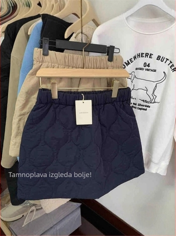 Prešivana A-linijska suknja od poliestera, elastični pojas, zimska kolekcija 2025
