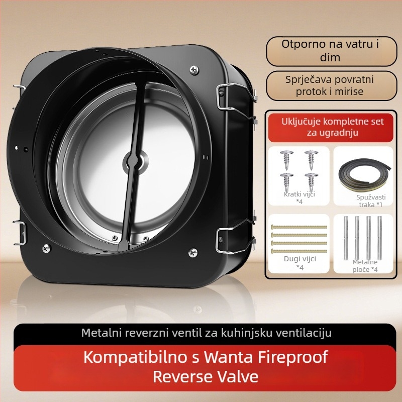 Fotile-kompatibilna jednosmjerna ventila protiv dima za kuhinjsku napa, vatrootporna, karbonsko čelika, lagan luksuz