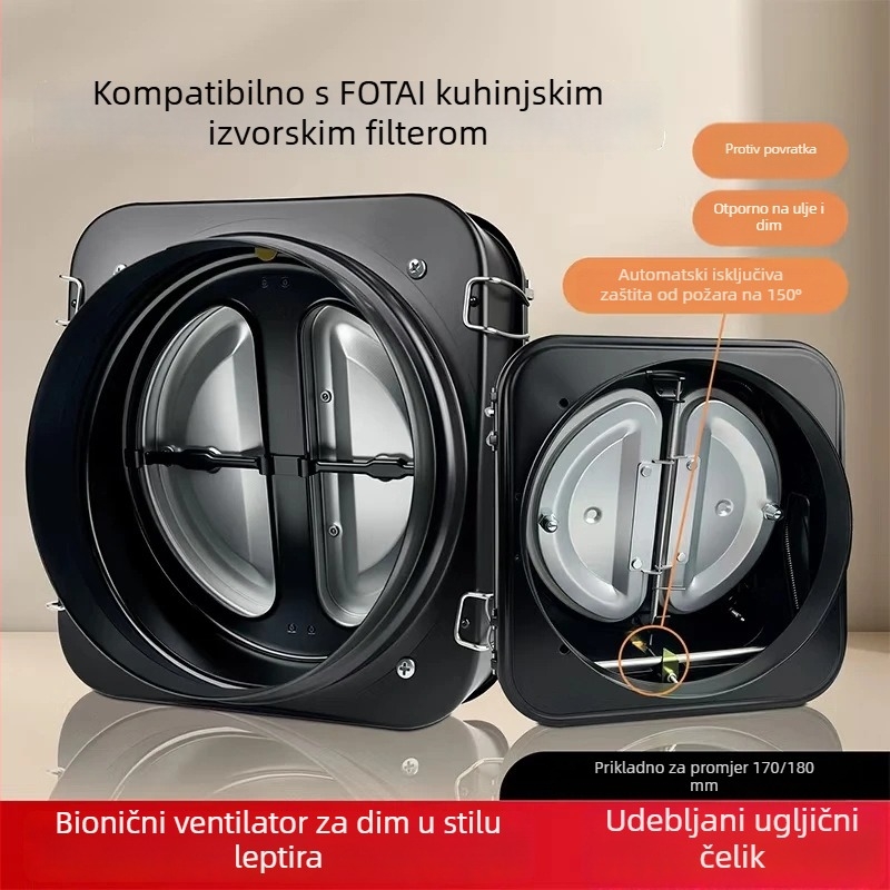 Fotile-kompatibilna jednosmjerna ventila protiv dima za kuhinjsku napa, vatrootporna, karbonsko čelika, lagan luksuz